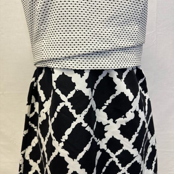 Tabitha Black & White Geometric Sleeveless Fit & Flare Dress - Size 6 - Picture 3 of 11